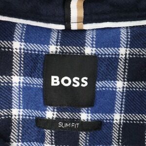 Hugo BOSS Flannel Shirt Mens XL Extra Large‎ Slim Fit Blue Plaid Casual